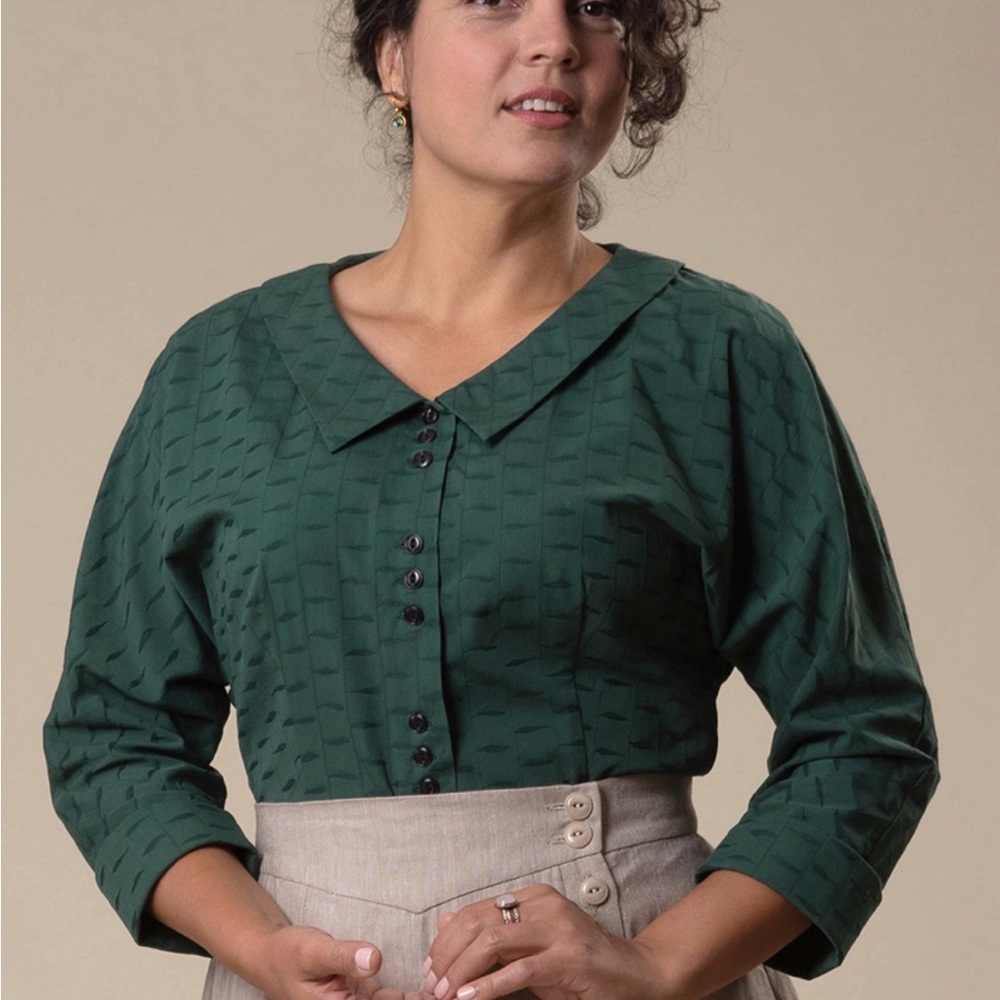 Emmy Design Size 42 Darling Dolma Blouse Green Feather - Picture 6 of 8